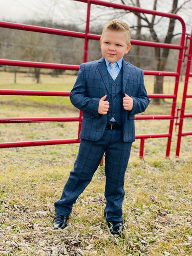 Navy Plaid Boys Suit