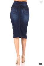 Dark Wash Elastic Waist Jean Skirt