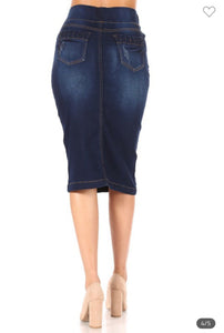 Dark Wash Elastic Waist Jean Skirt