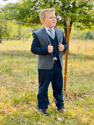 Boys 2 Toned Navy Suit Set