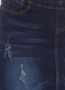 Dark Wash Elastic Waist Jean Skirt