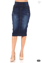 Dark Wash Elastic Waist Jean Skirt