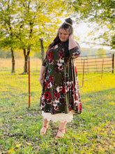 Olive Floral Rose Dress Curvy