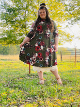 Olive Floral Rose Dress Curvy