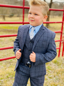 Navy Plaid Boys Suit