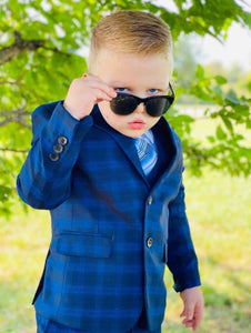 Boys Blue Plaid Suit