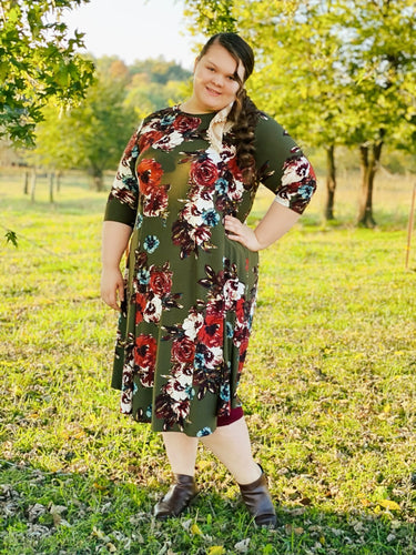 Olive Floral Rose Dress Curvy